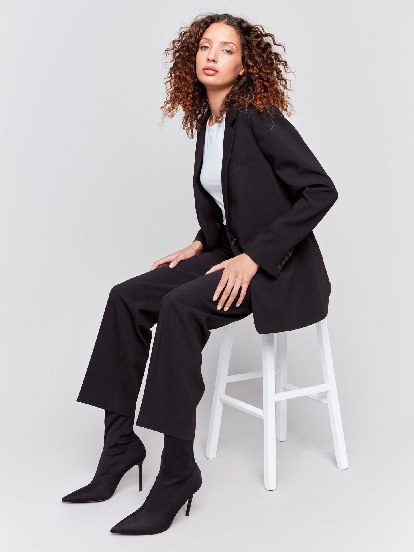 Blazer With Ruched Back - Black