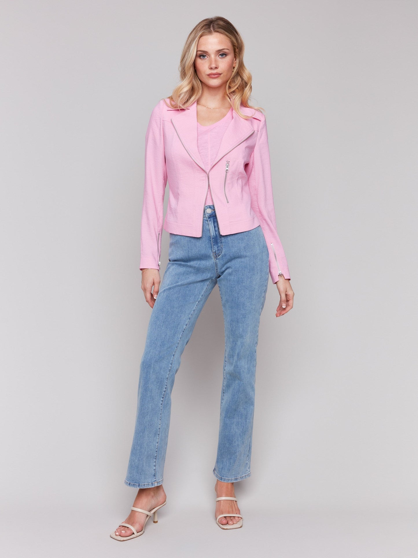 Crinkle Rayon Biker Jacket - Begonia