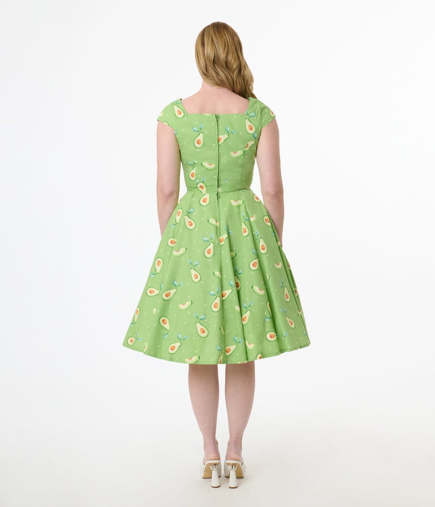 Magnolia Place Green Avocado Print Anna Cotton Swing Dress