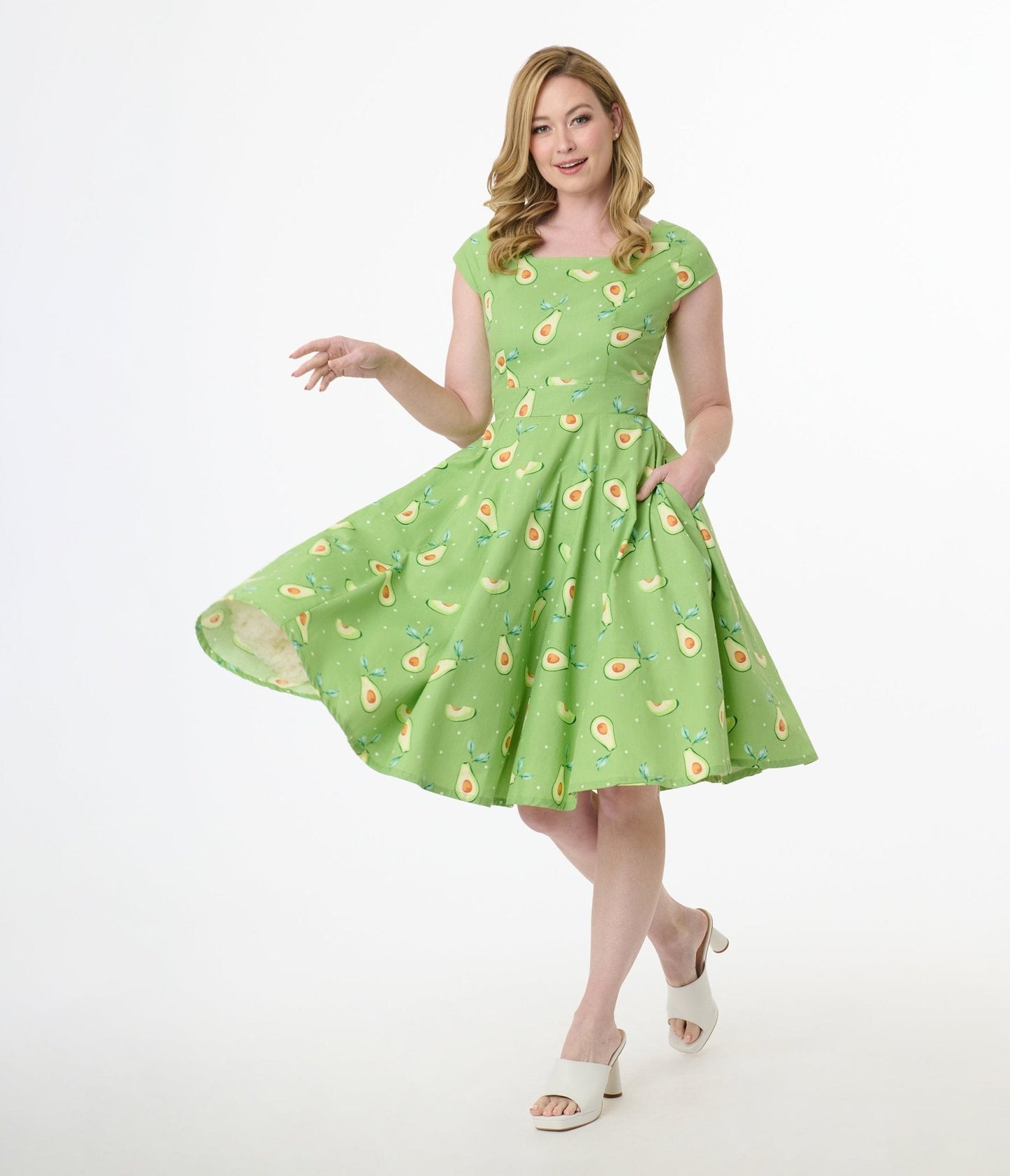 Magnolia Place Green Avocado Print Anna Cotton Swing Dress