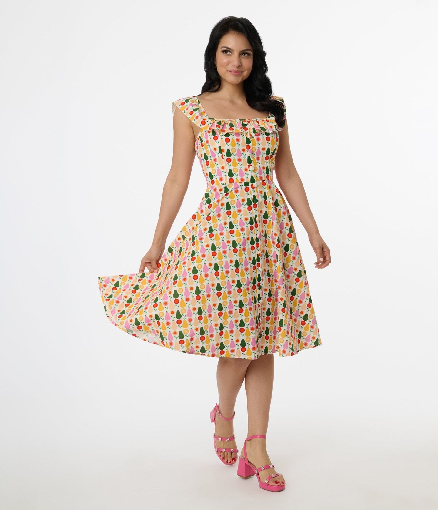 Magnolia Place Multicolor Pear Print Cotton Barbara Swing Dress