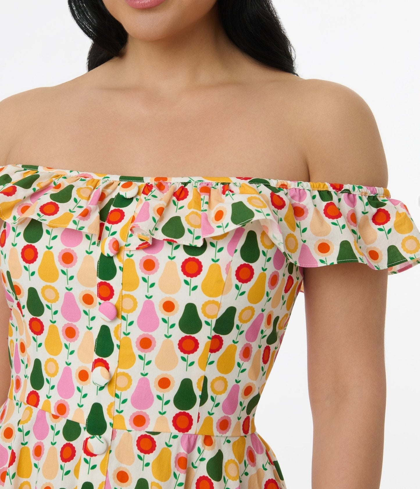 Magnolia Place Multicolor Pear Print Cotton Barbara Swing Dress