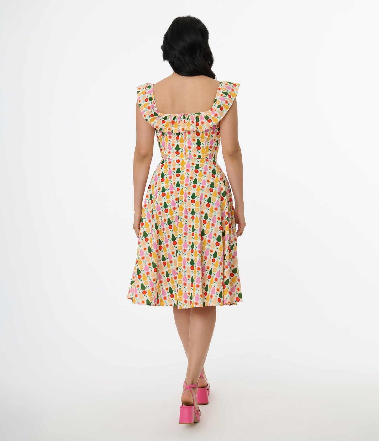 Magnolia Place Multicolor Pear Print Cotton Barbara Swing Dress