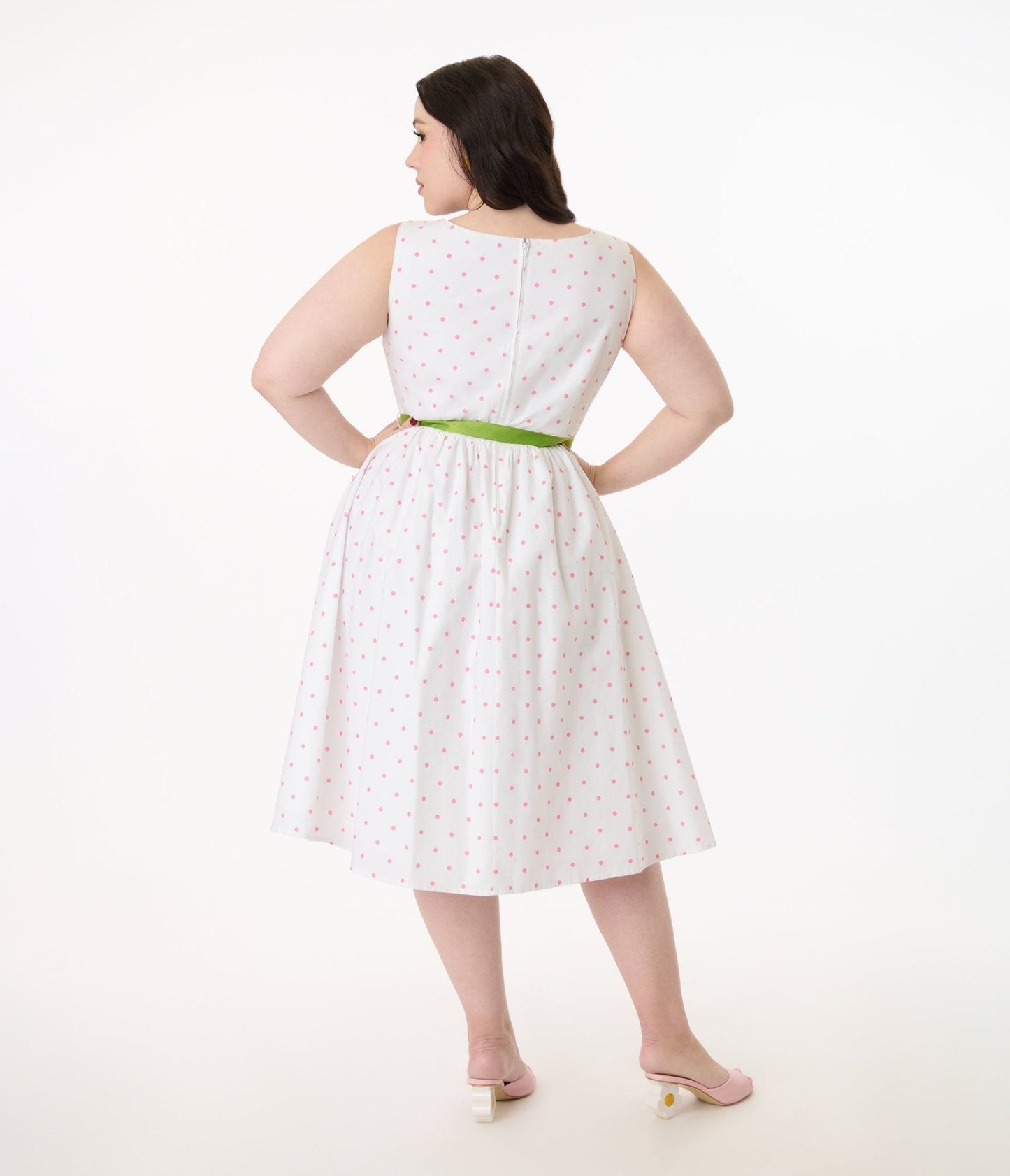 Smak Parlour Plus Size Pink Pin Dot Tulip Sleeveless Swing Dress