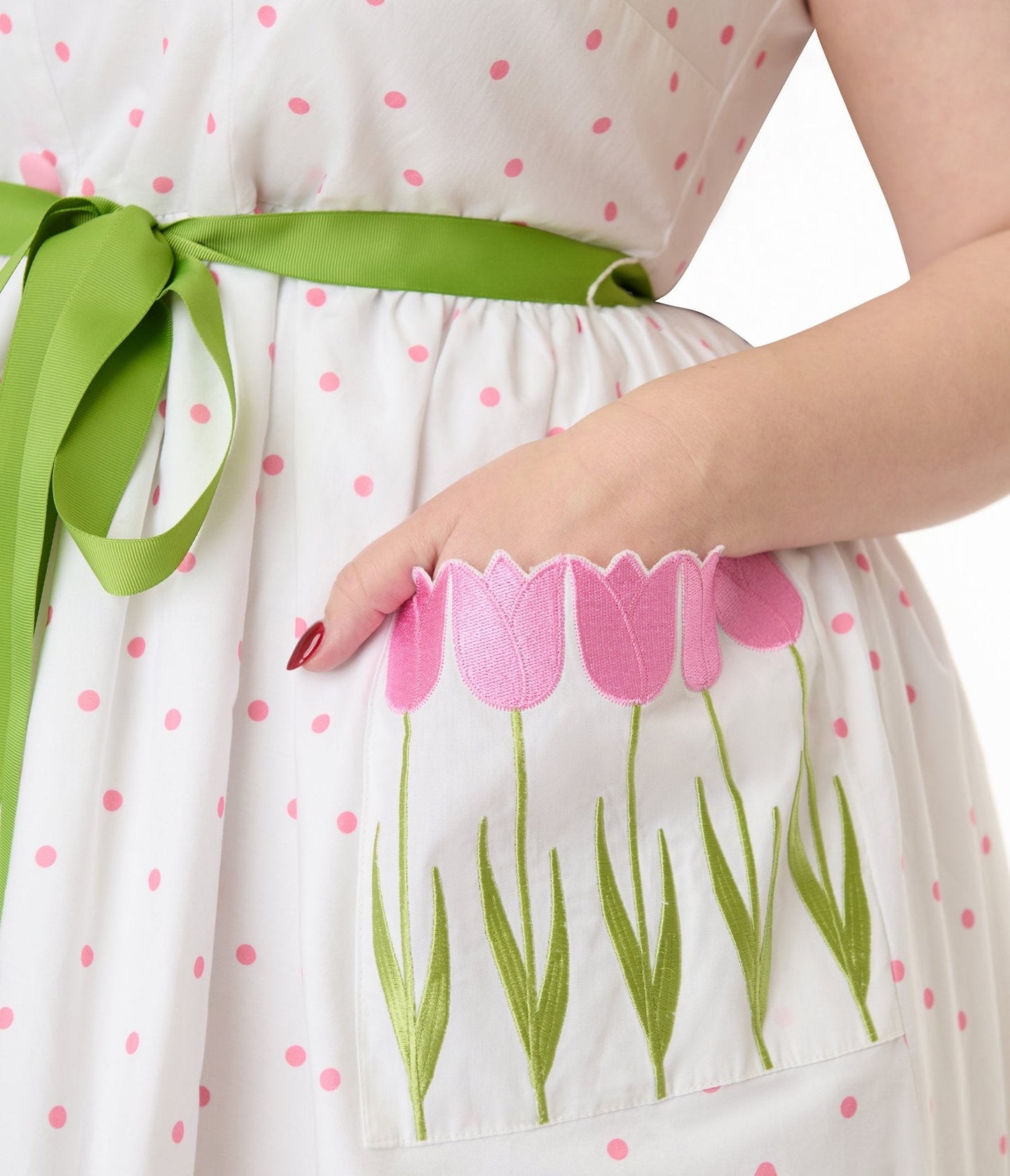 Smak Parlour Plus Size Pink Pin Dot Tulip Sleeveless Swing Dress
