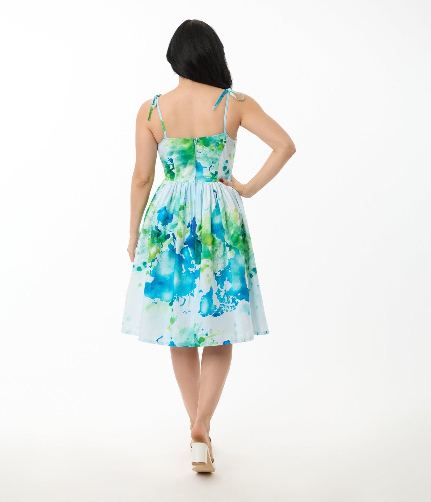 Unique Vintage Earth Map Print Cotton Bobbie Swing Dress