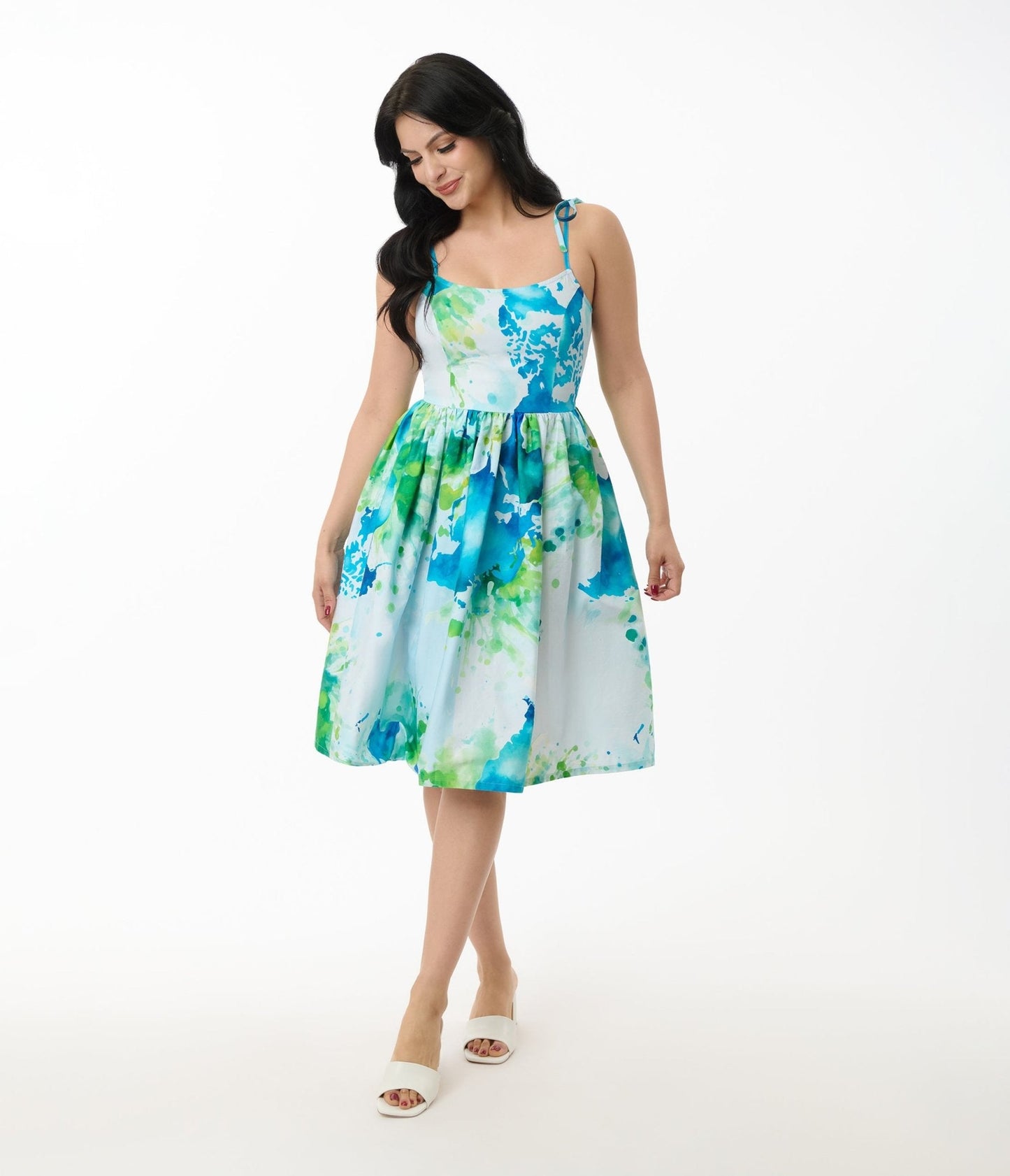 Unique Vintage Earth Map Print Cotton Bobbie Swing Dress