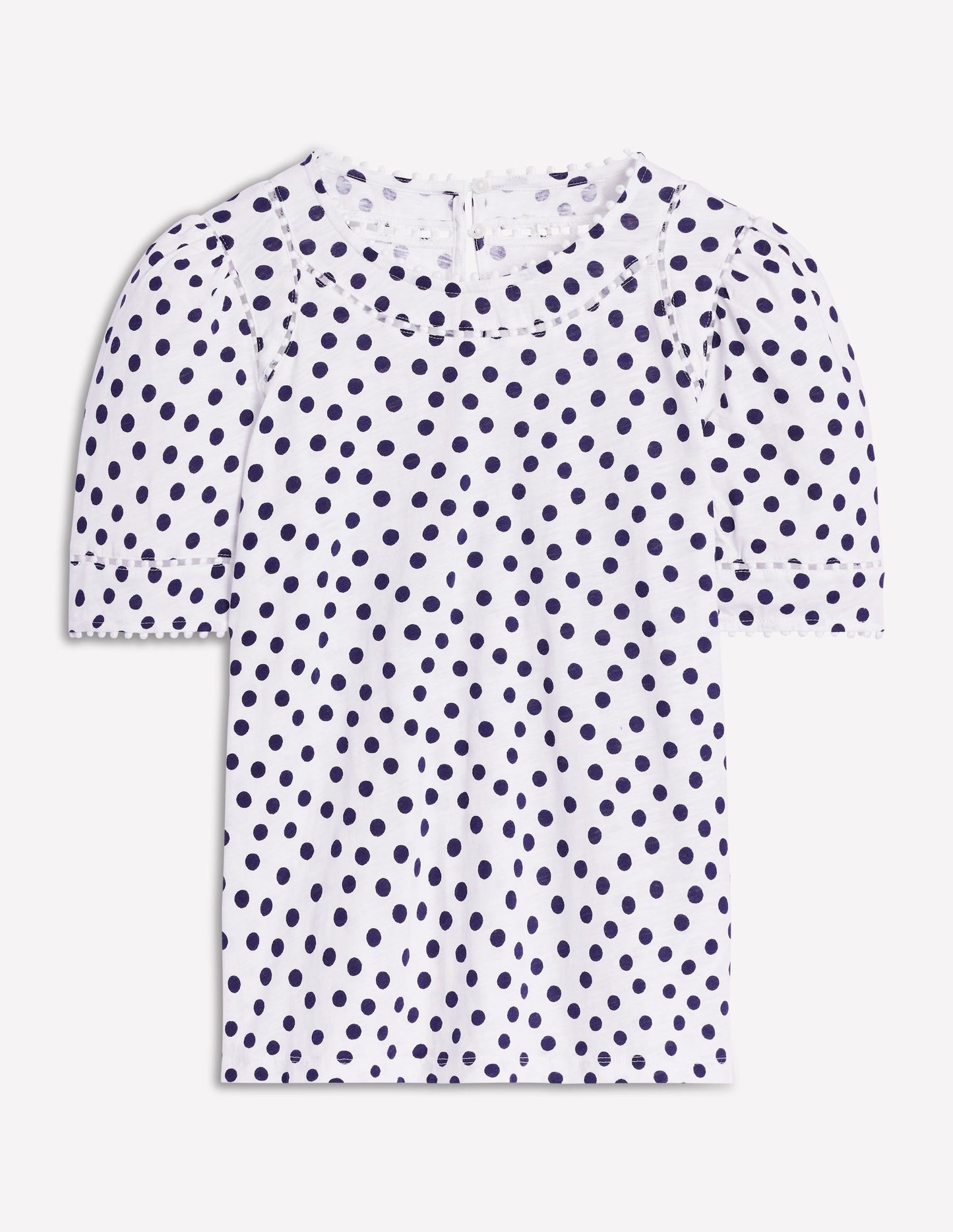 Mila Trim Detail Top-Ivory, French Navy Dot