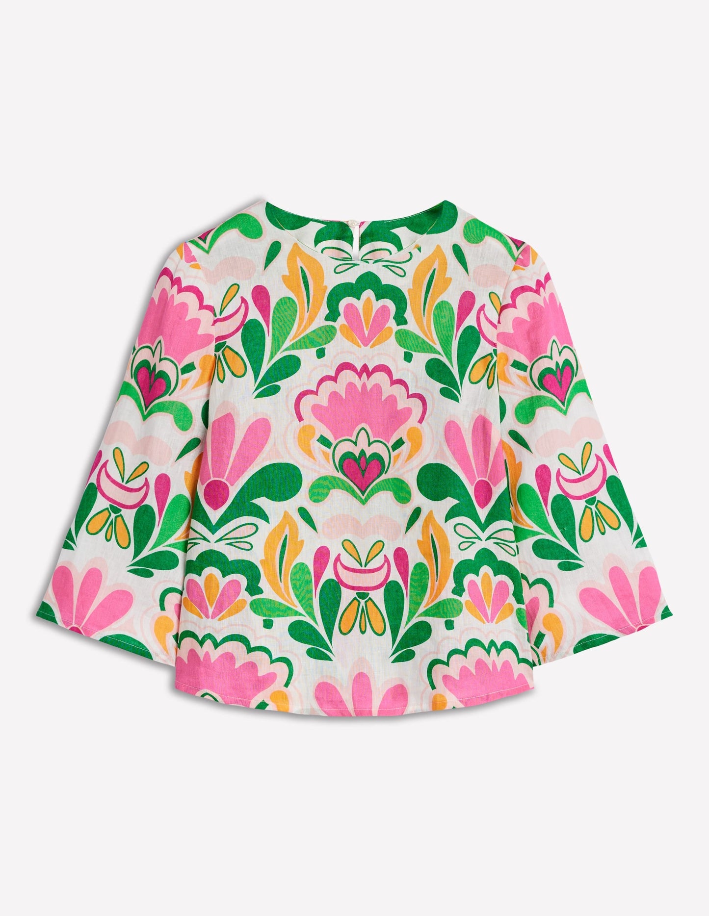 Fluted Sleeve Linen Top-Multi, Freesia Stamp