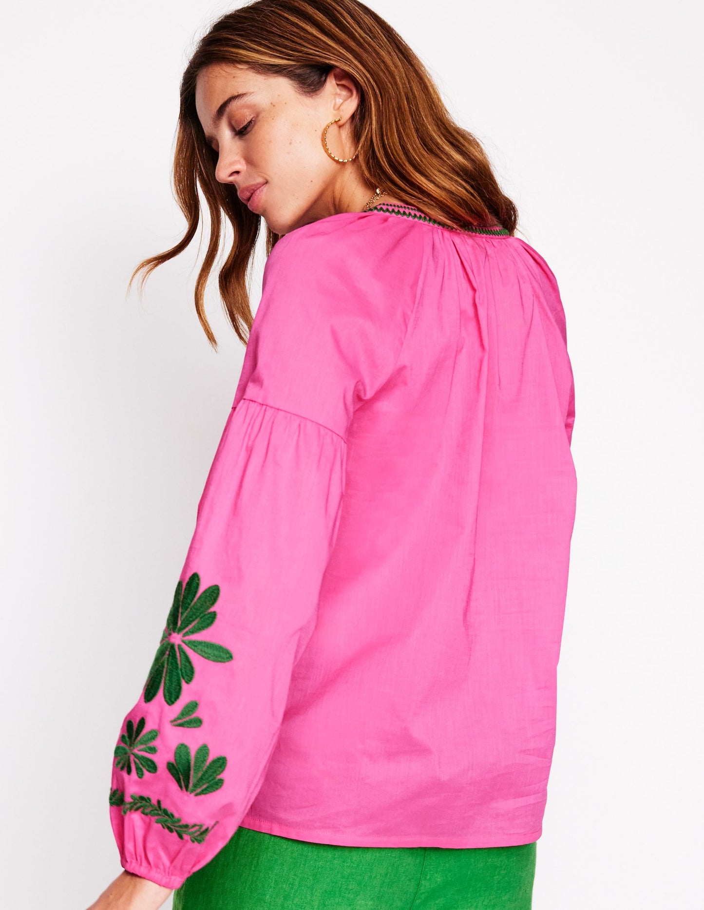 Raglan Embroidered Cotton Top-Sorbet Pink