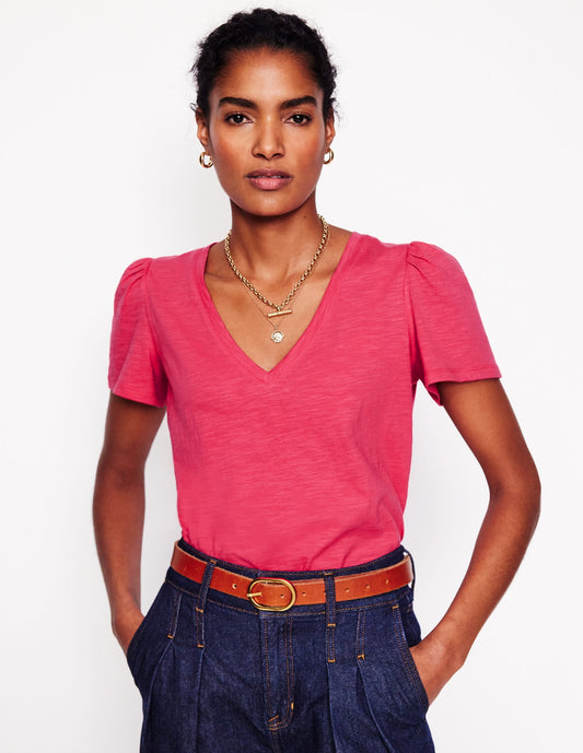 Short Sleeve V Neck T-shirt-Virtual Pink