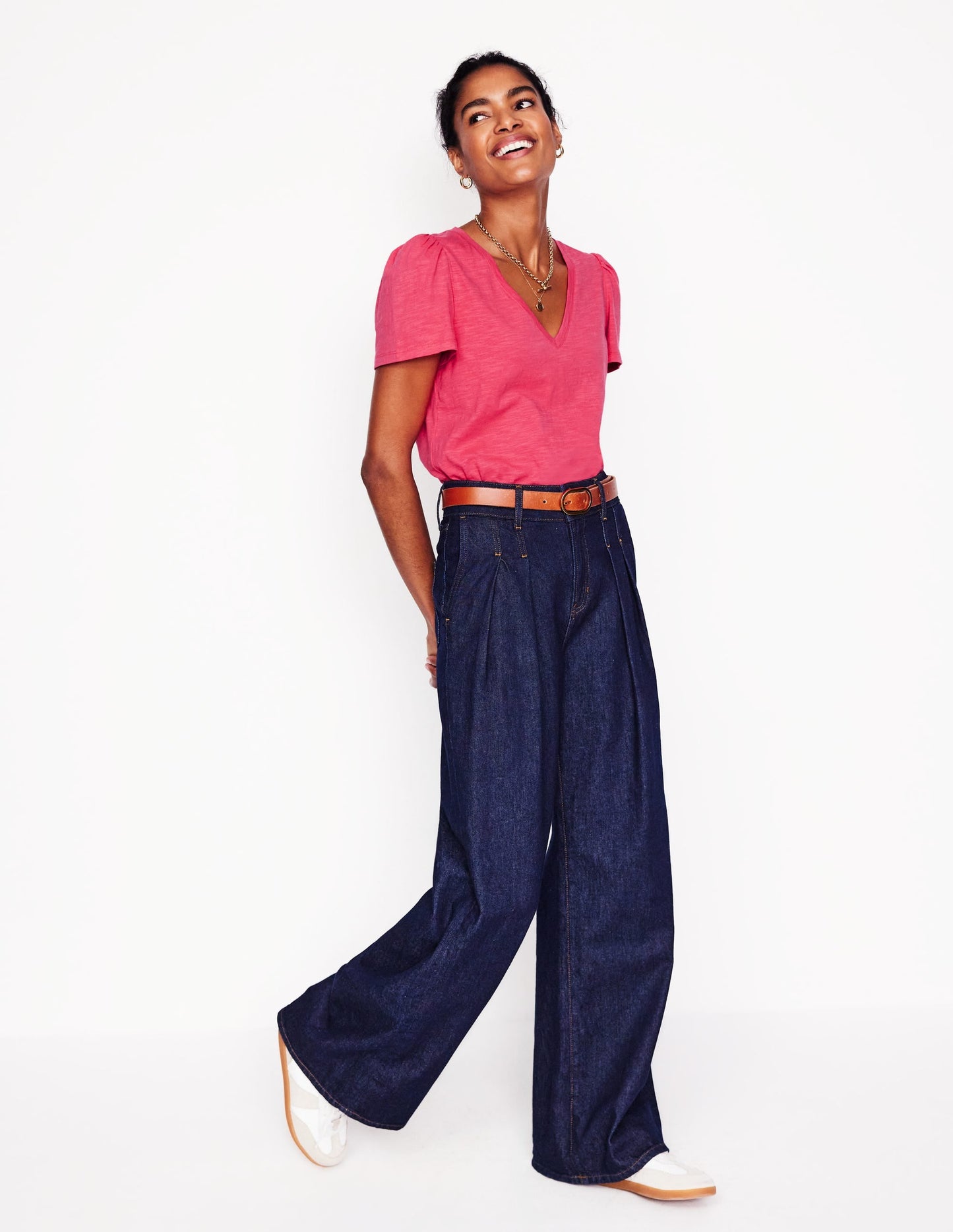 Short Sleeve V Neck T-shirt-Virtual Pink