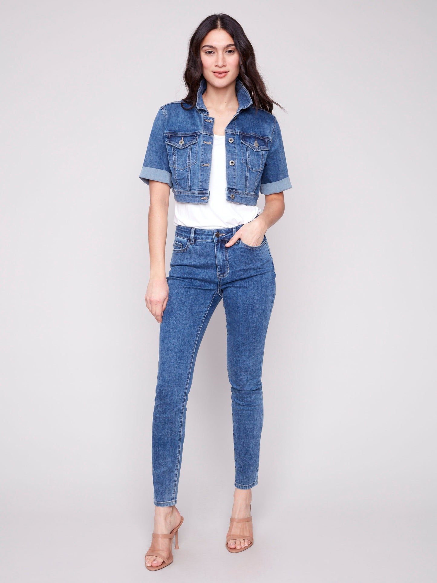 Cropped Denim Jacket - Medium Blue