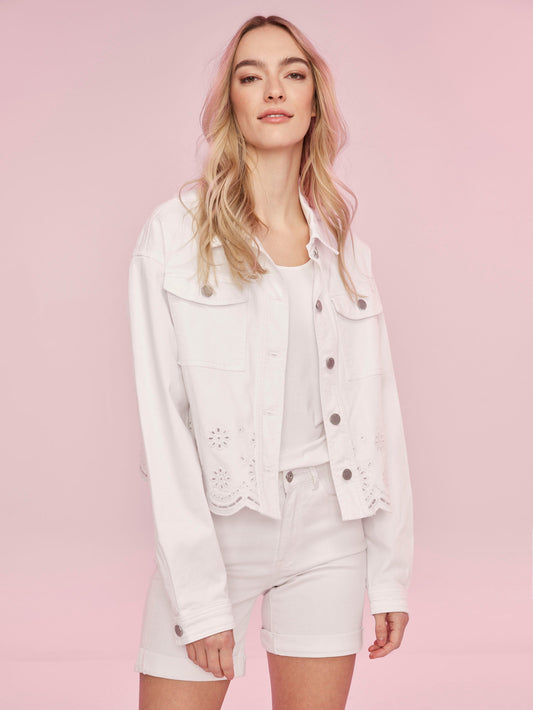 Twill Scalloped Eyelet Jacket - White
