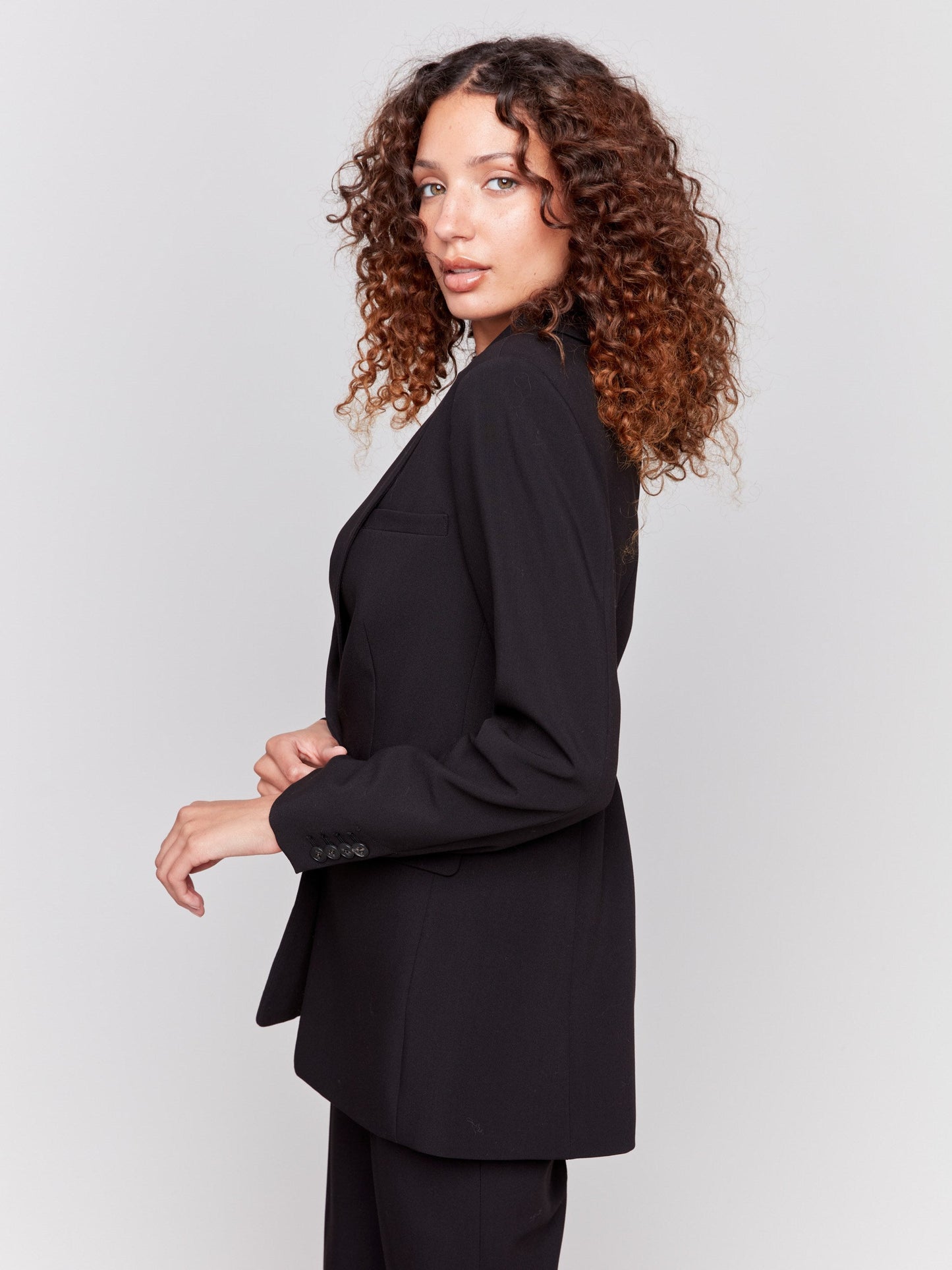 Blazer With Ruched Back - Black
