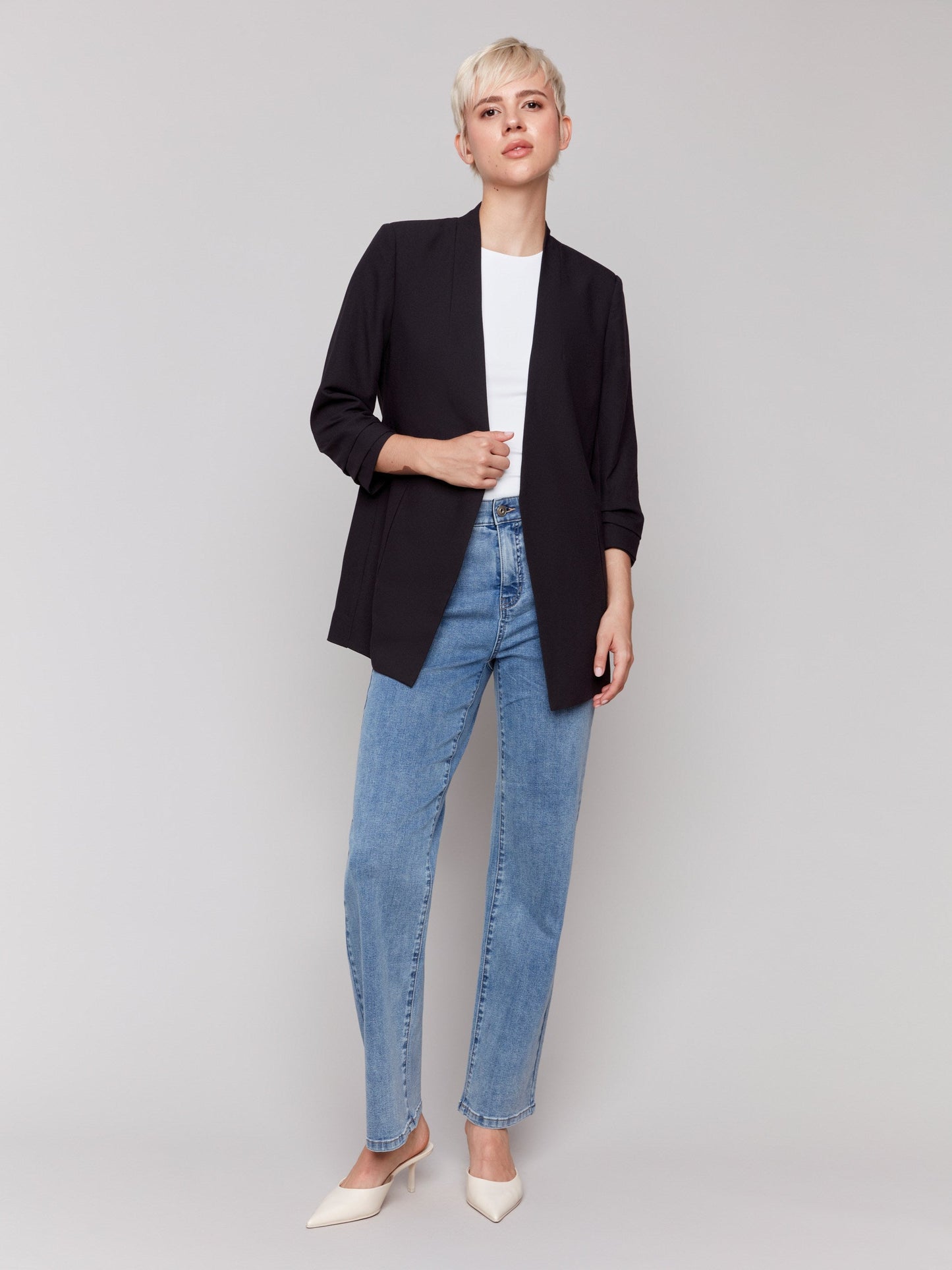 Crepe Open Front Blazer - Black