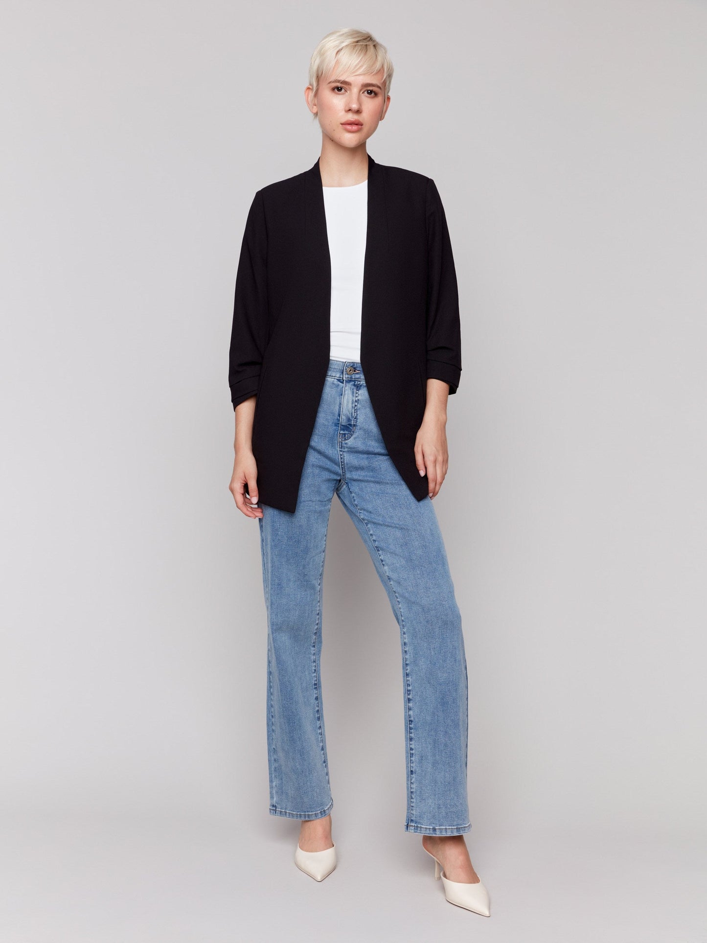 Crepe Open Front Blazer - Black