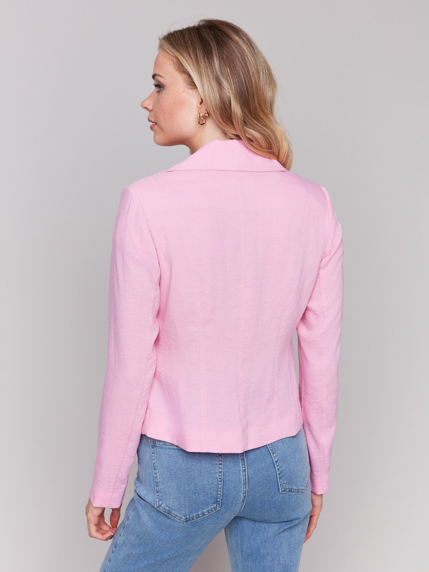 Crinkle Rayon Biker Jacket - Begonia