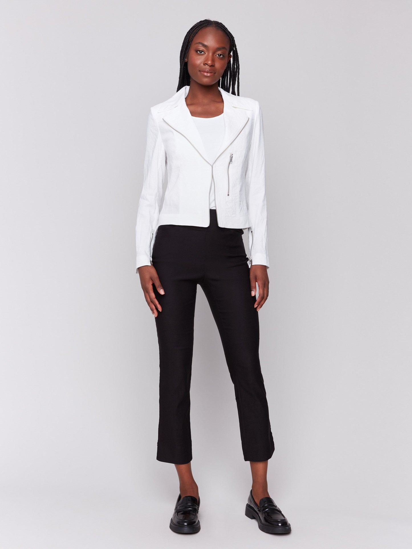 Crinkle Rayon Biker Jacket - White