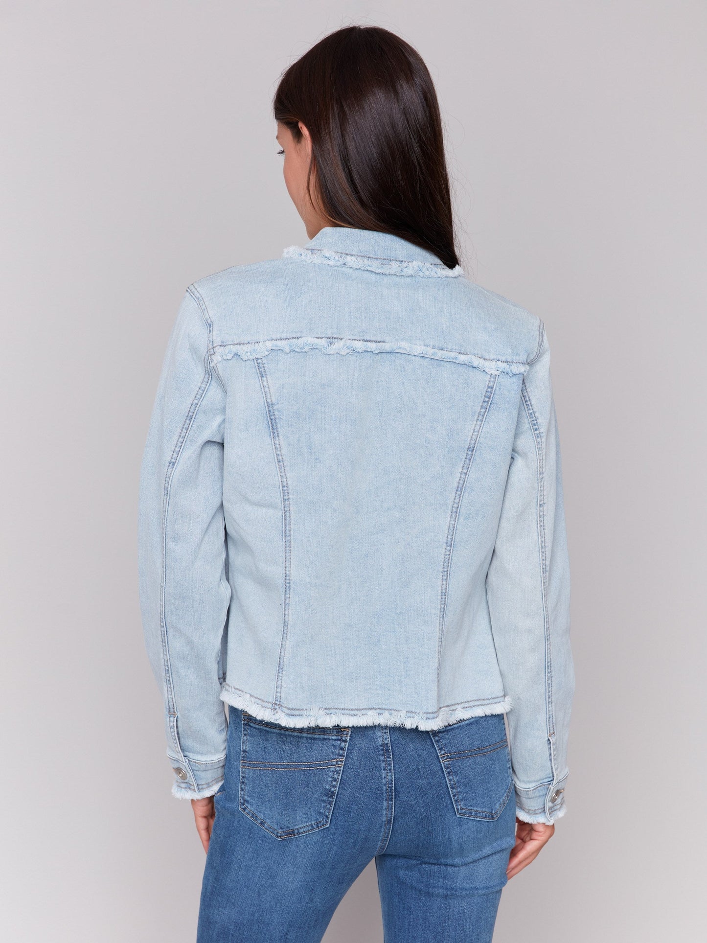 Frayed Edge Stretch Denim Jacket - Bleach Blue