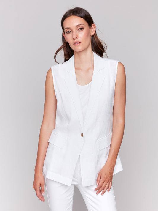 Linen Blend Vest - White