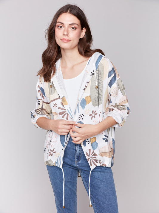 Printed Linen Blend Duster Jacket - Cactus