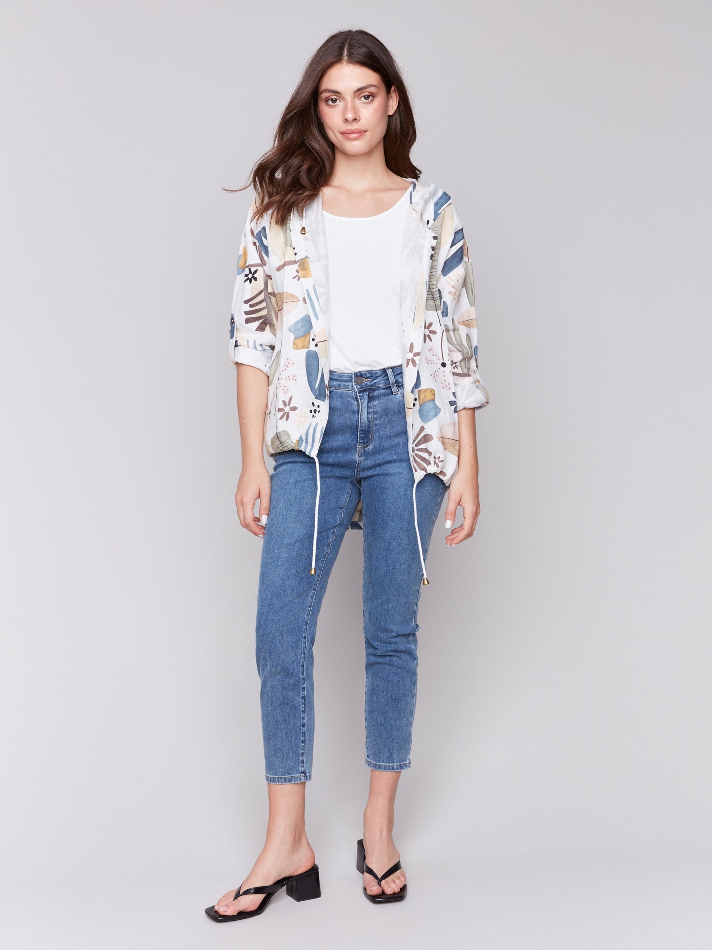 Printed Linen Blend Duster Jacket - Cactus