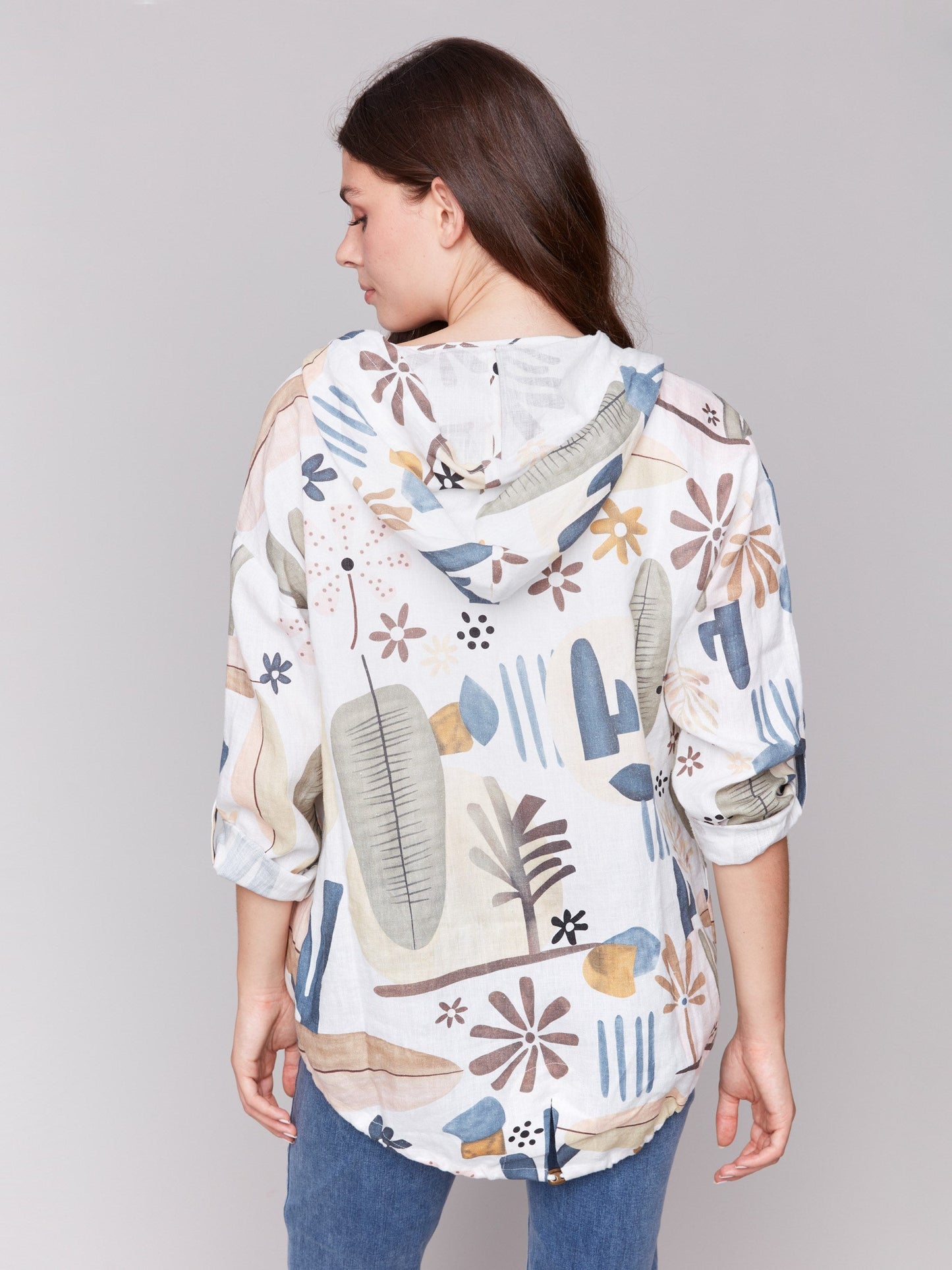 Printed Linen Blend Duster Jacket - Cactus