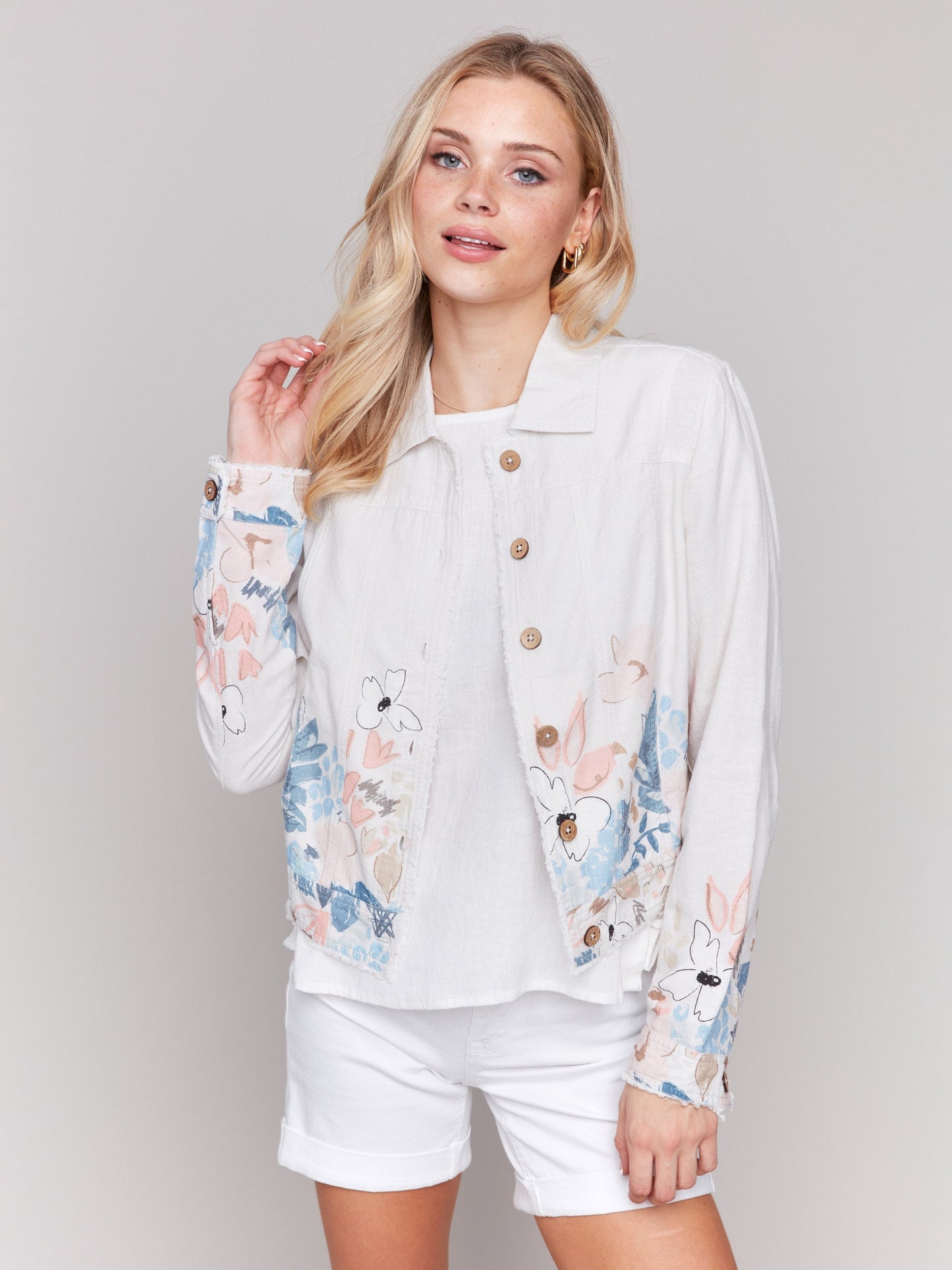 Printed Linen Blend Jacket - Supernova
