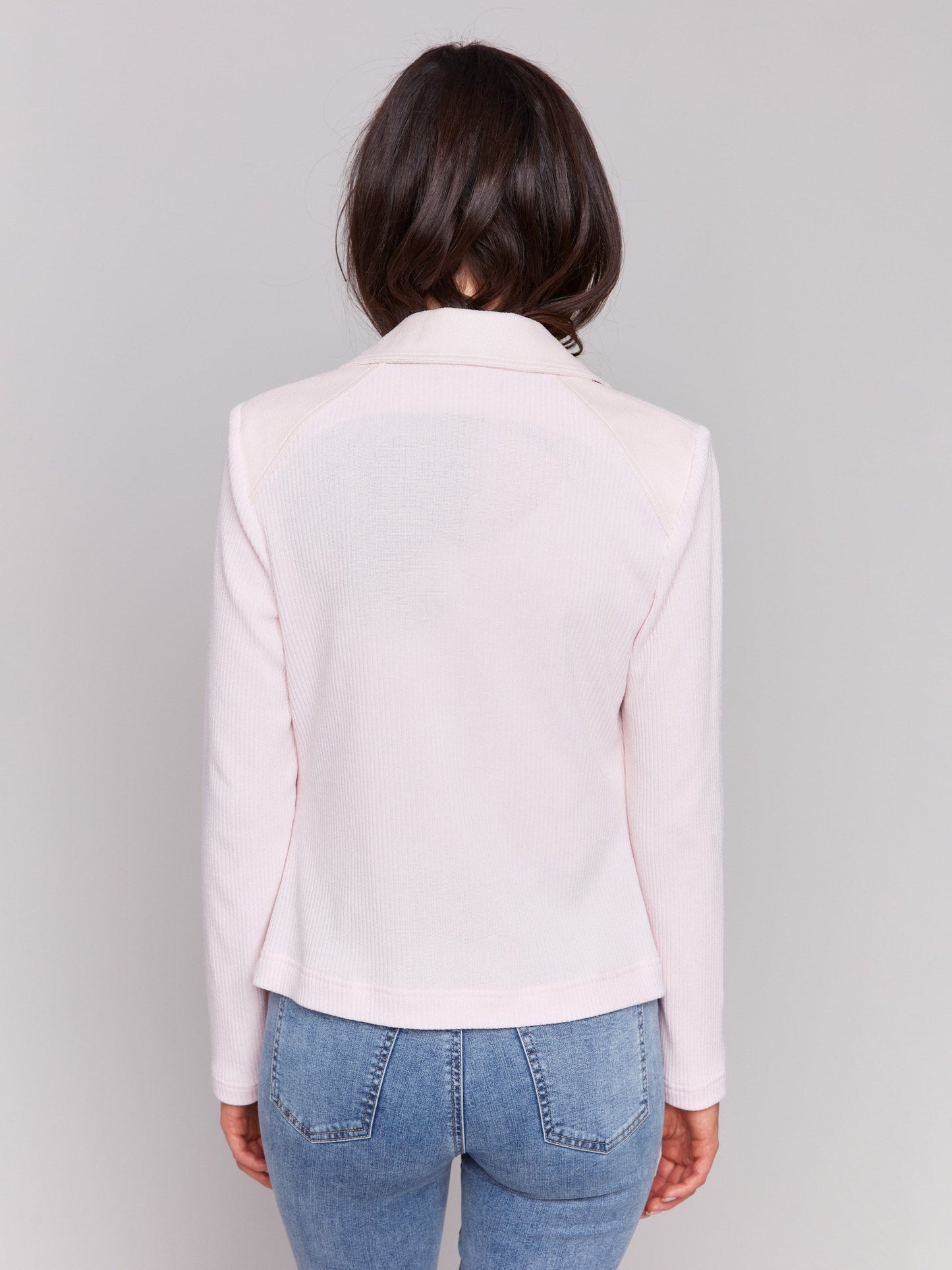 Vintage Faux Leather and Rib Knit Jacket - Petal