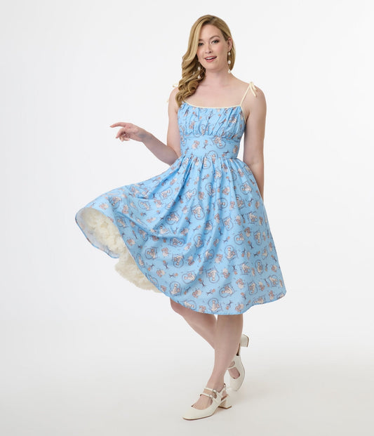 Disney Cats & Dogs Collection by Unique Vintage Blue Aristocats Print Cotton Swing Dress