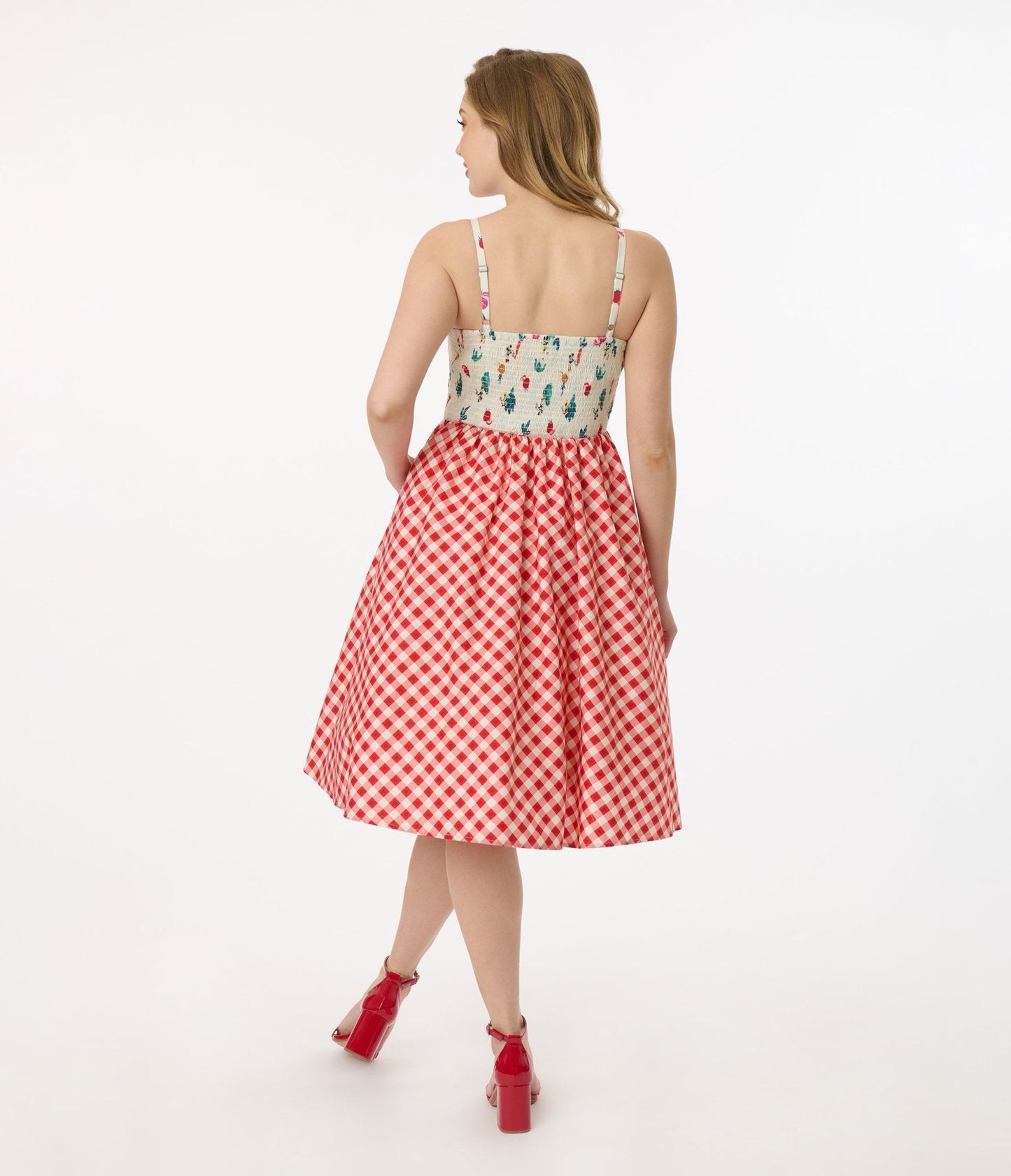 Disney Mickey & Friends Collection by Unique Vintage Red Gingham Mickey Farm Print Swing Dress