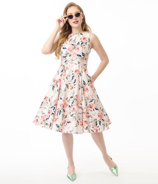 Pink Floral Aurora Cotton Swing Dress