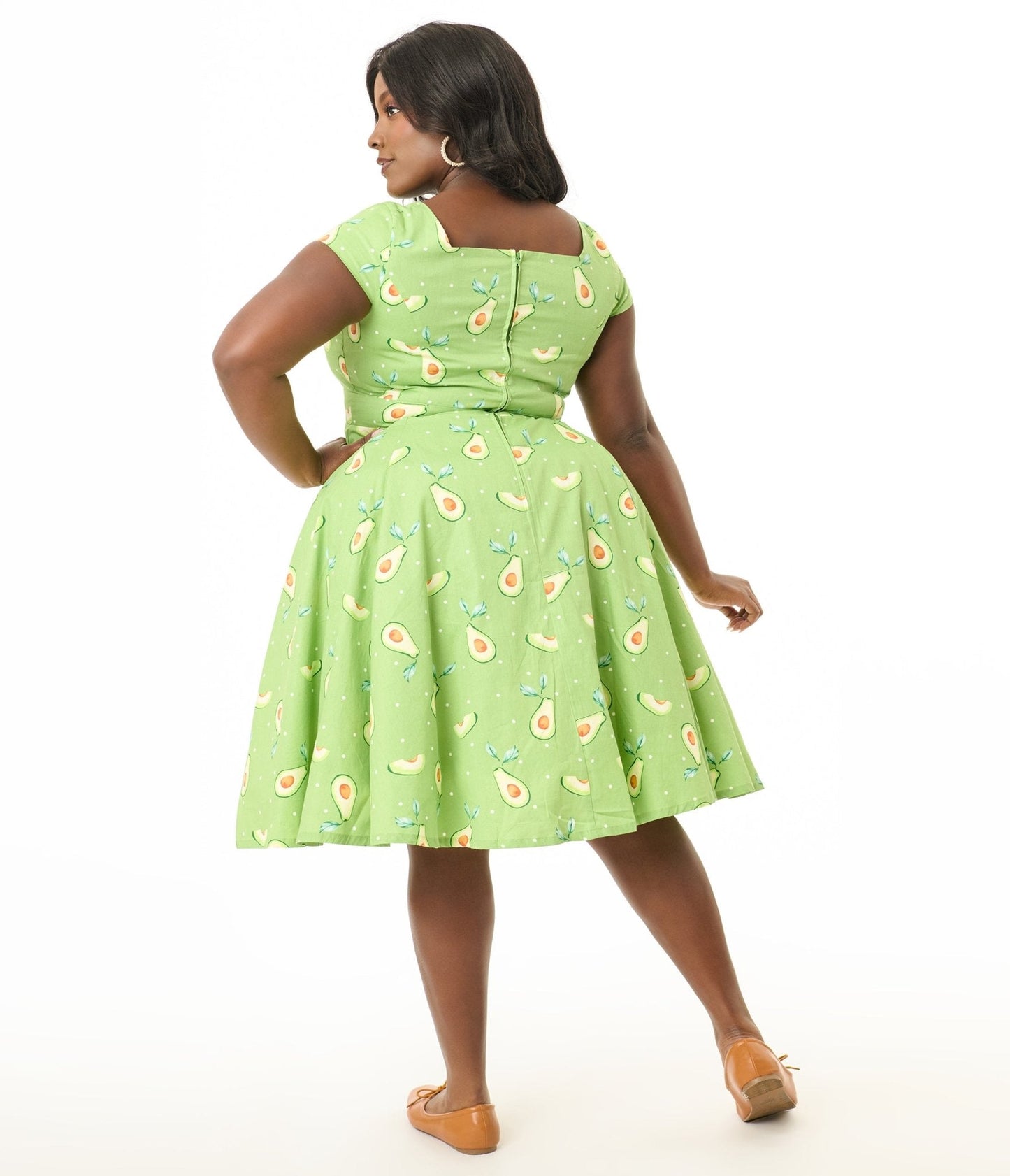 Magnolia Place Plus Size Green Avocado Print Anna Cotton Swing Dress