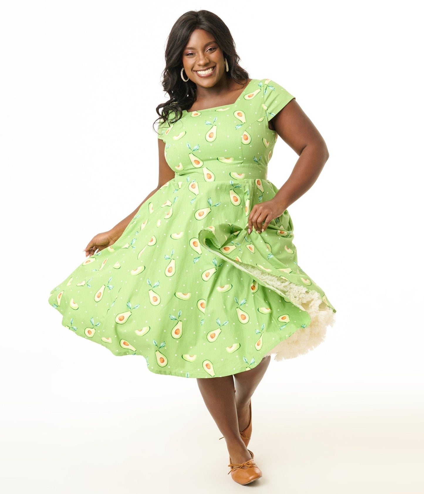 Magnolia Place Plus Size Green Avocado Print Anna Cotton Swing Dress
