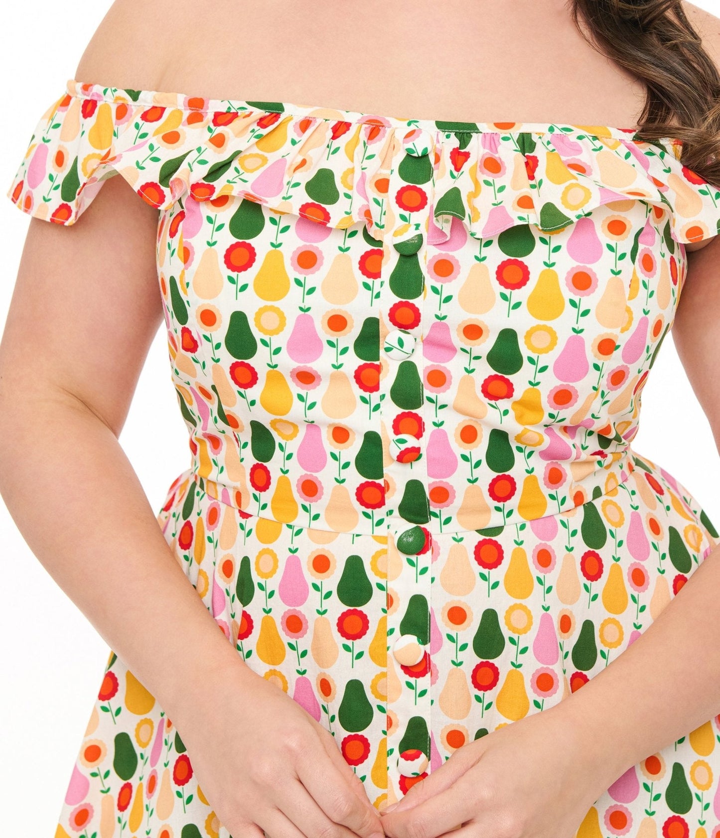Magnolia Place Plus Size Multicolor Pear Print Cotton Barbara Swing Dress