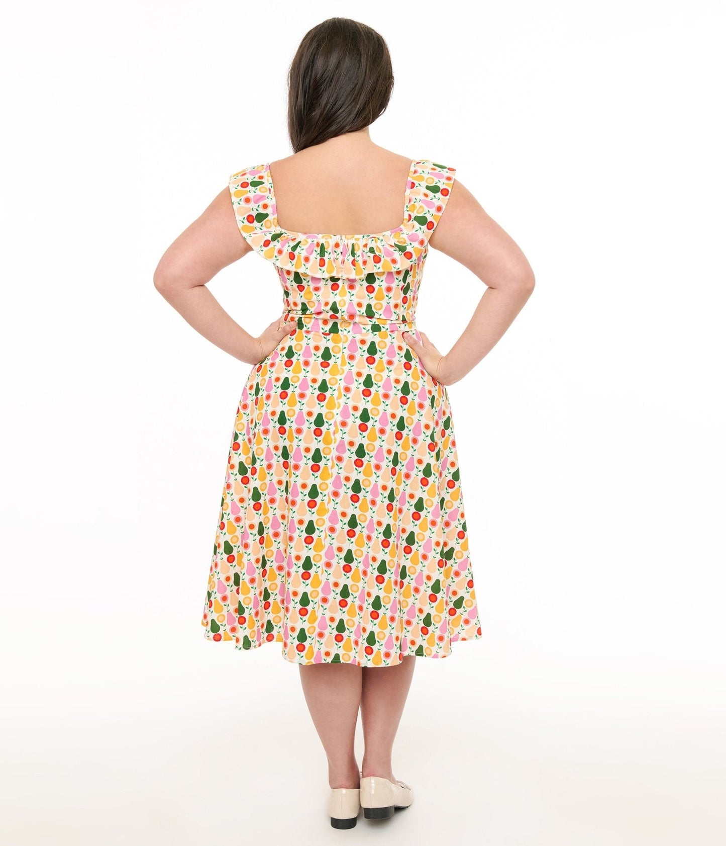 Magnolia Place Plus Size Multicolor Pear Print Cotton Barbara Swing Dress
