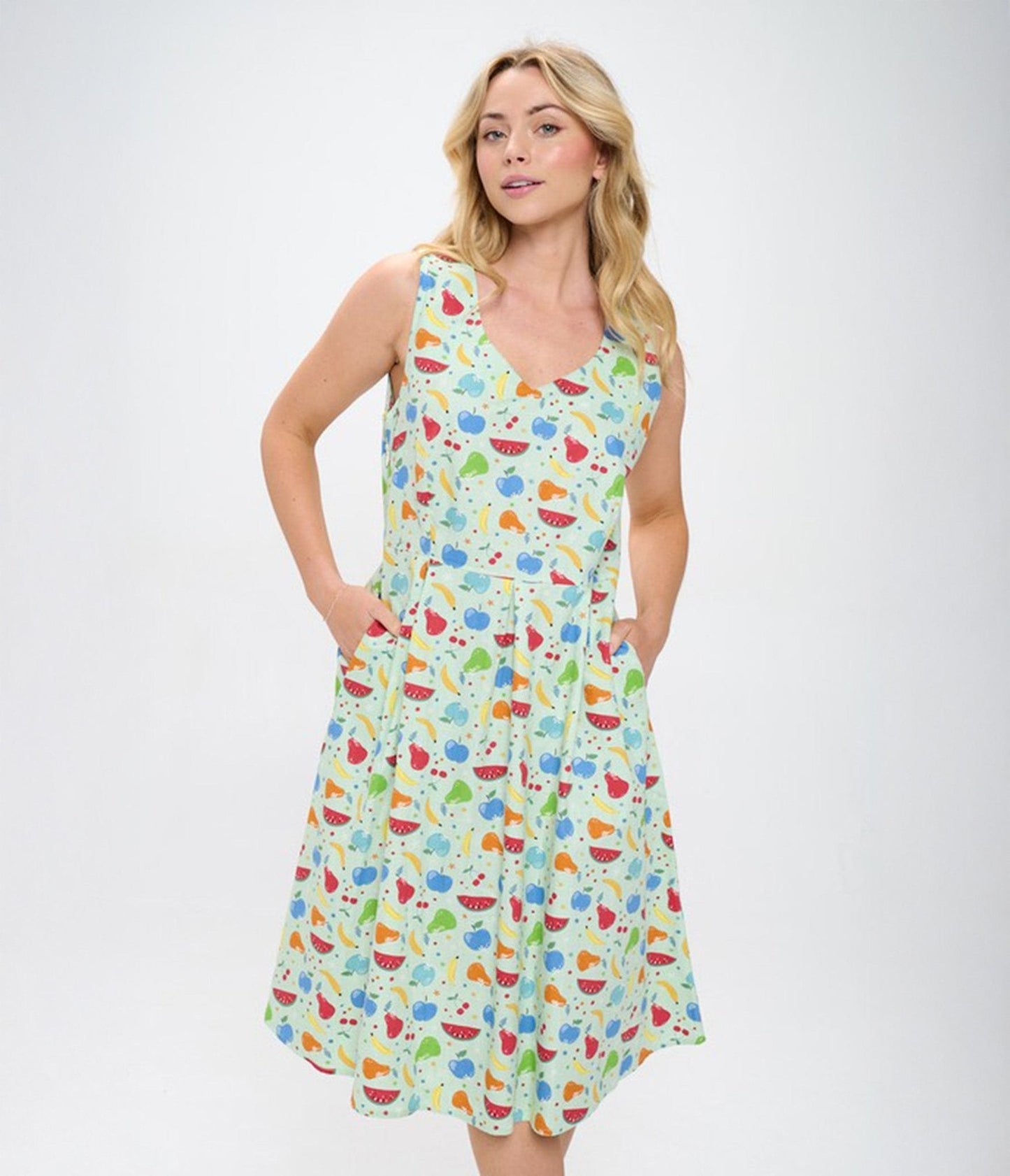 Multicolor Fruit Print Cotton Swing Dress