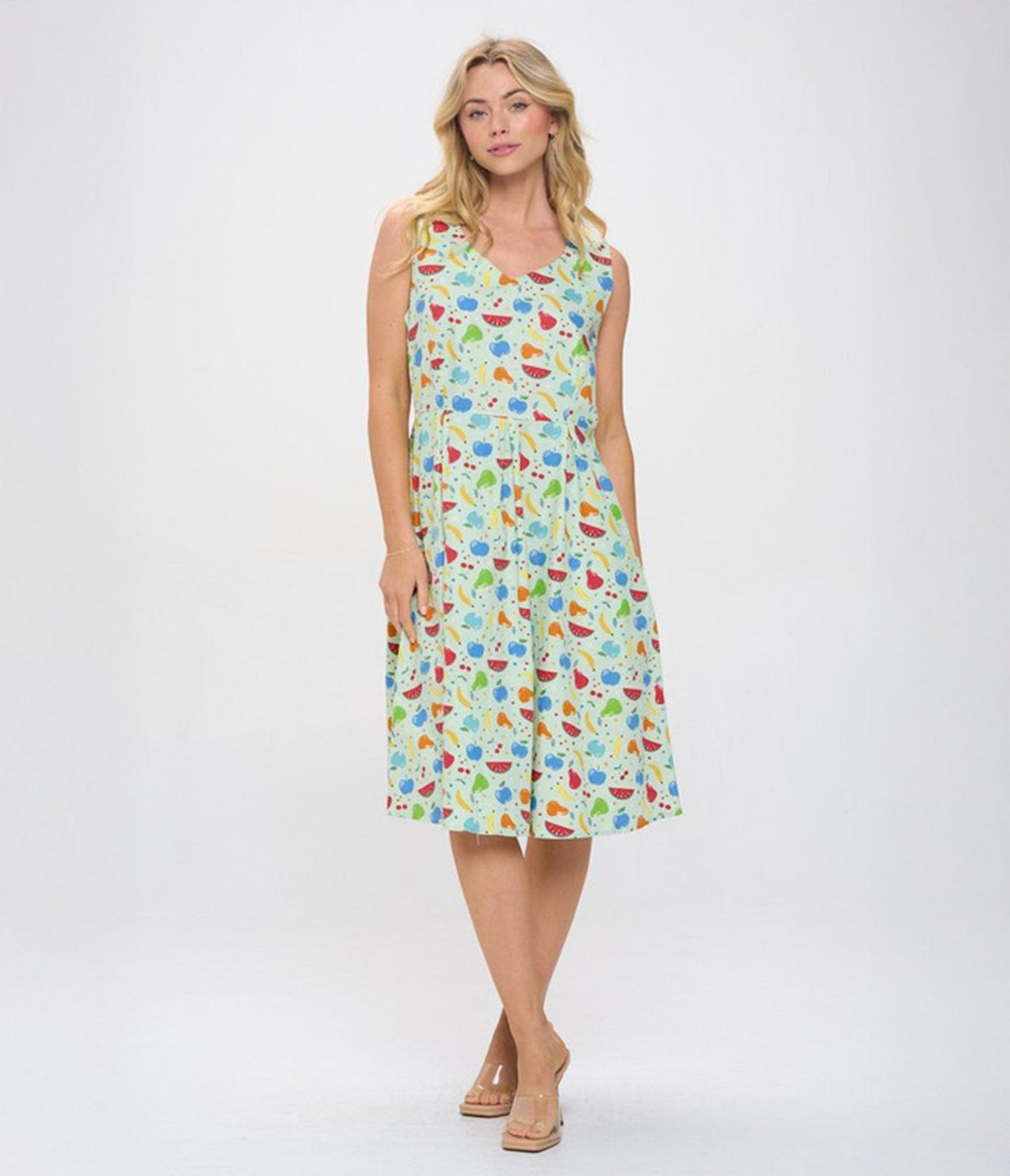 Multicolor Fruit Print Cotton Swing Dress