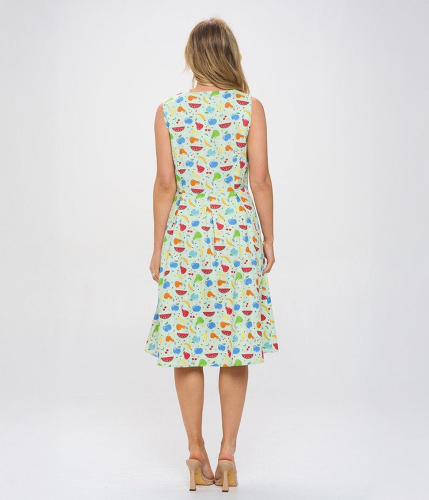 Multicolor Fruit Print Cotton Swing Dress