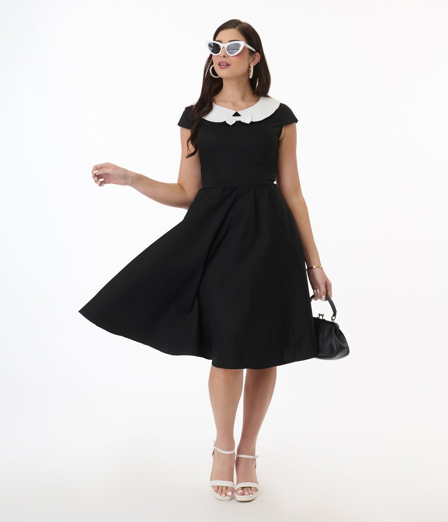 Orchid Bloom Black & White Bow Swing Dress