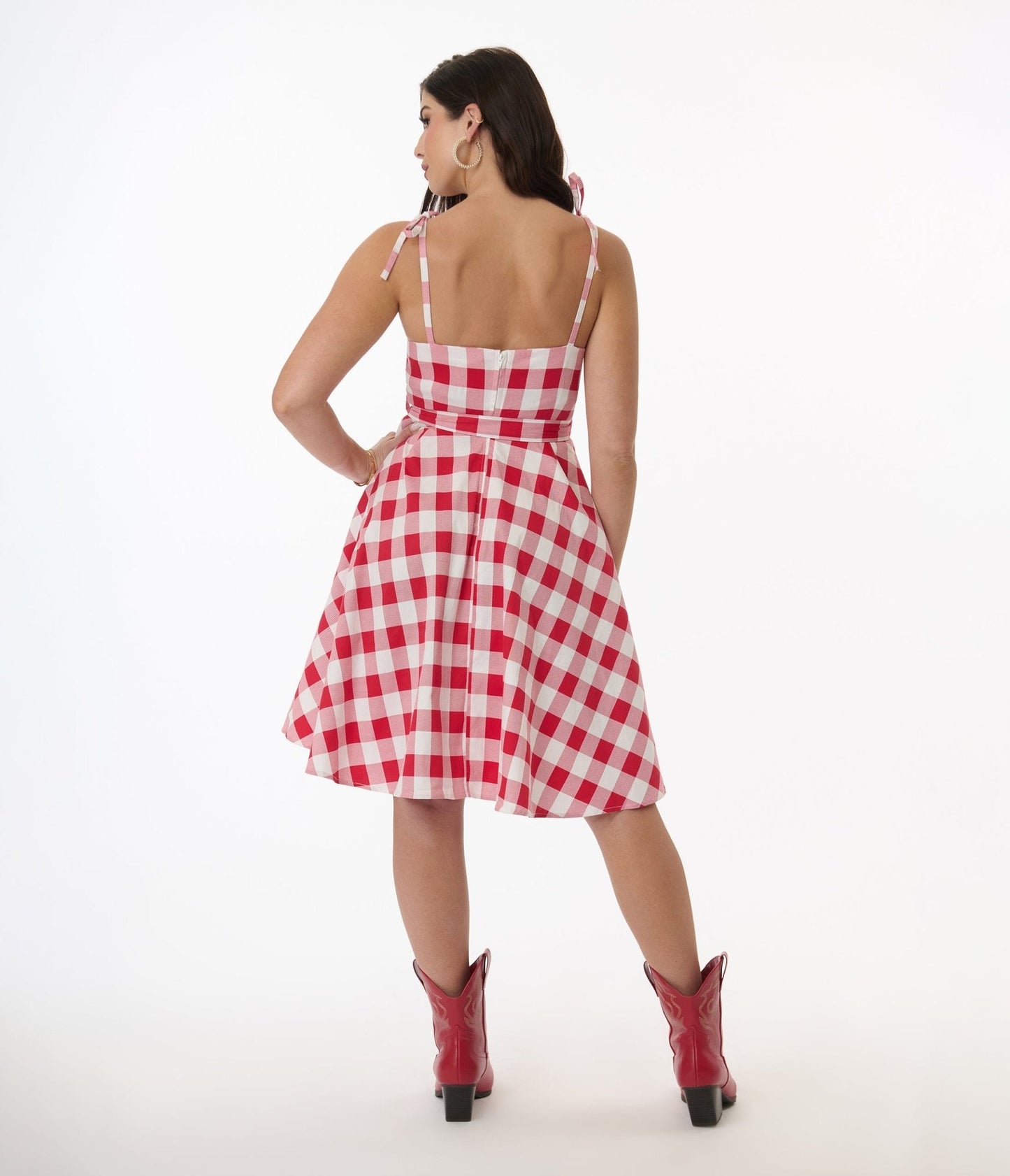 Orchid Bloom Red & White Plaid Picnic Swing Dress