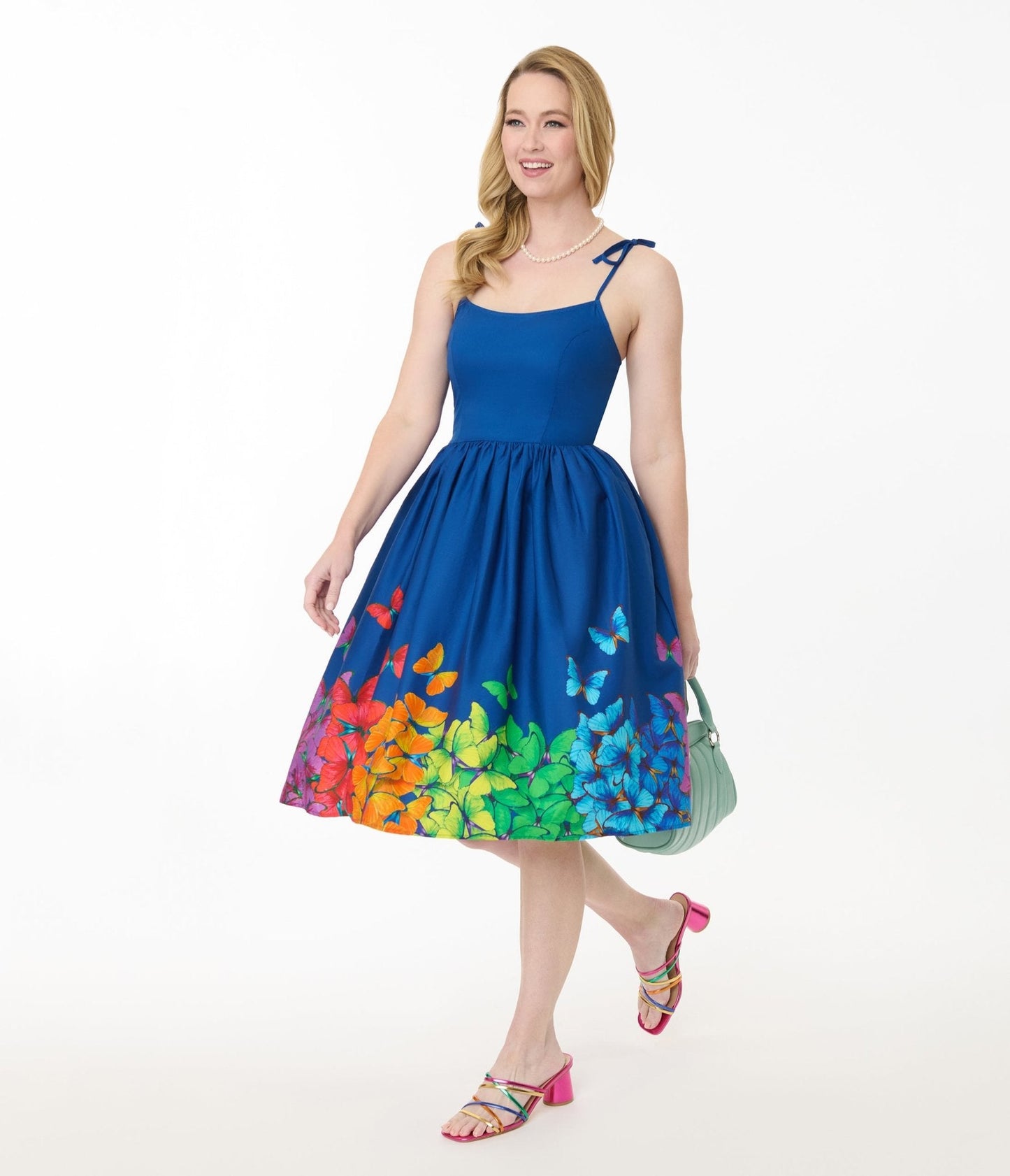 Unique Vintage Rainbow Butterfly Cotton Bobbie Swing Dress