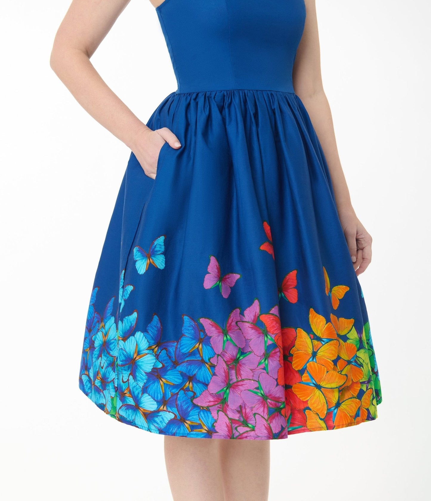 Unique Vintage Rainbow Butterfly Cotton Bobbie Swing Dress