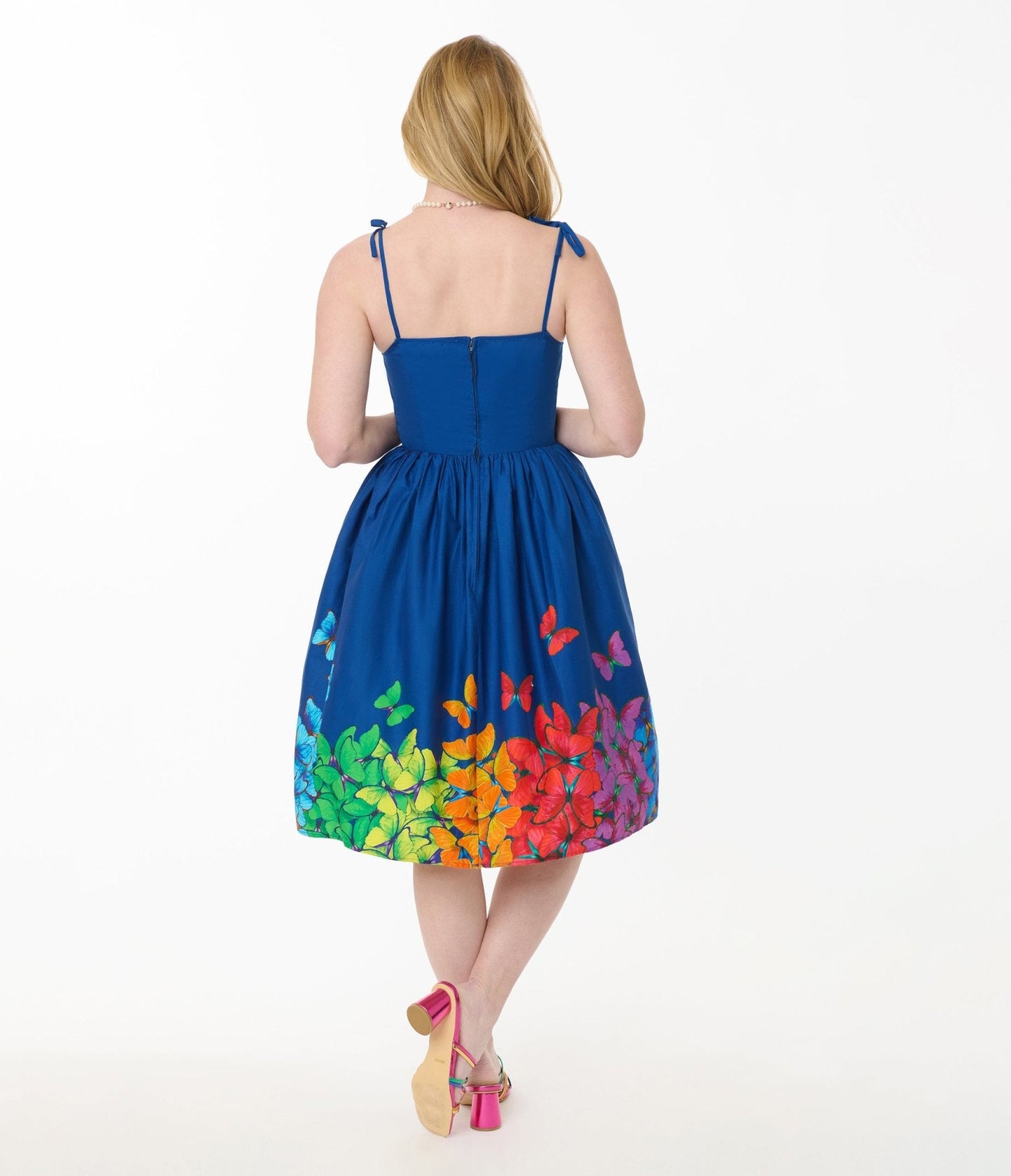 Unique Vintage Rainbow Butterfly Cotton Bobbie Swing Dress