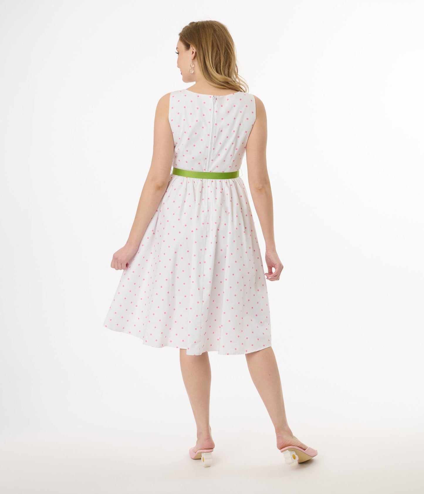 Smak Parlour Pink Pin Dot Tulip Sleeveless Swing Dress