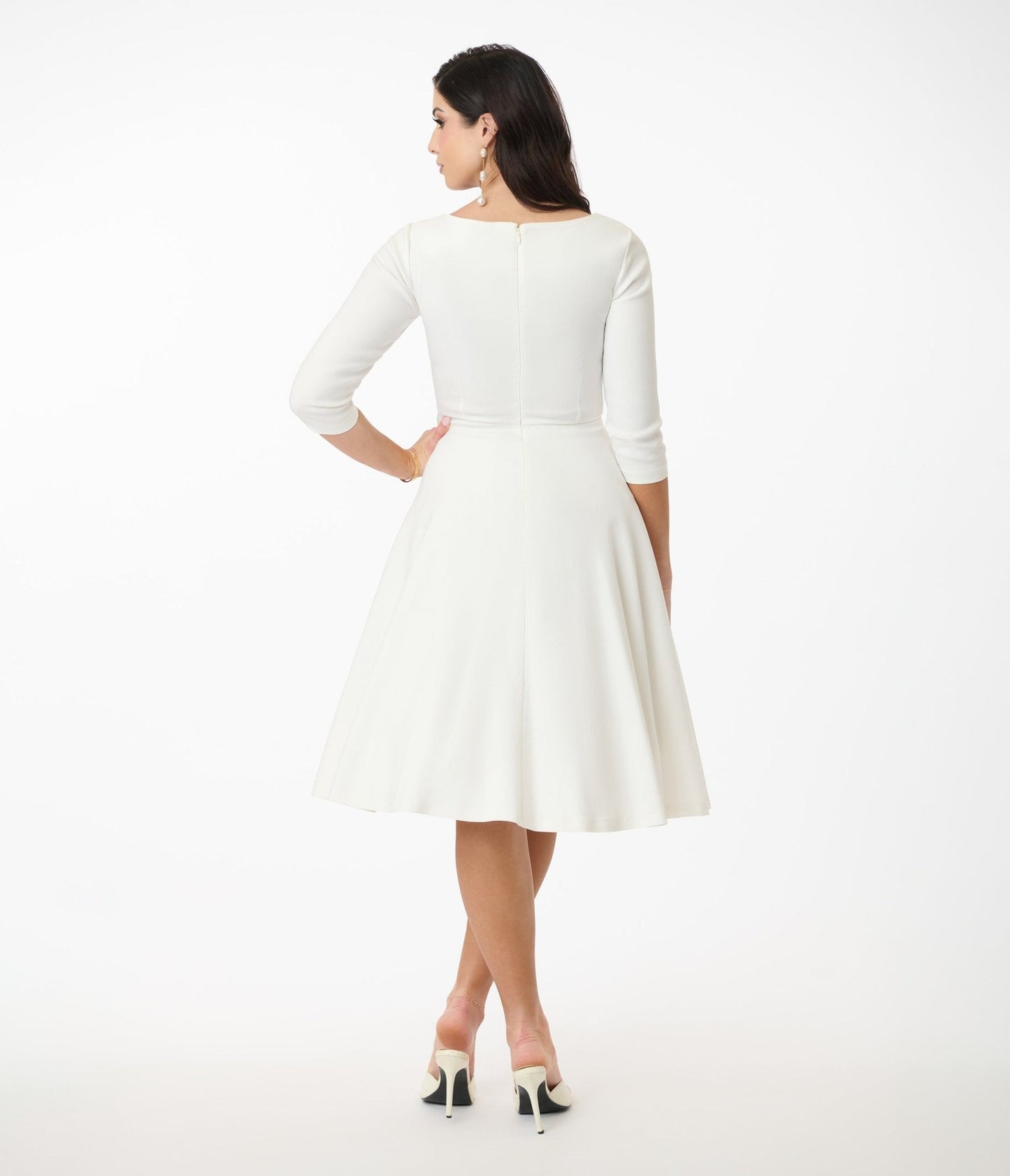 Unique Vintage 1950s Ivory Pleated Bust Swing Dress