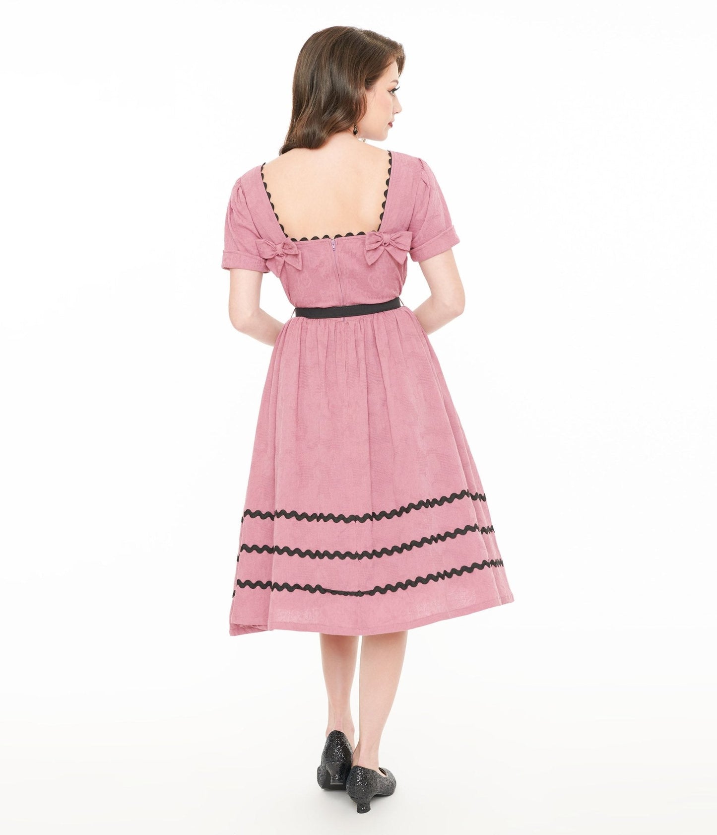 Unique Vintage Berry & Black Cotton Swing Dress