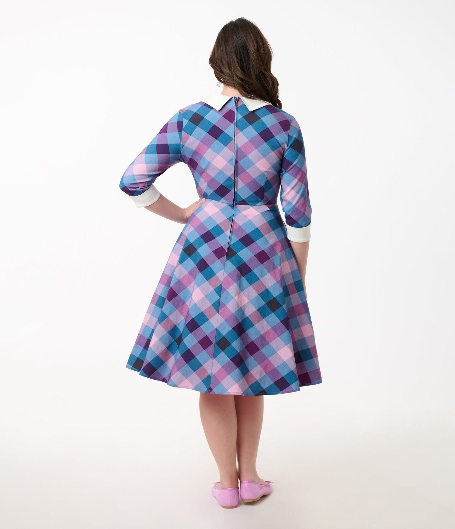 Unique Vintage Blue & Purple Madras Plaid Shirt Dress