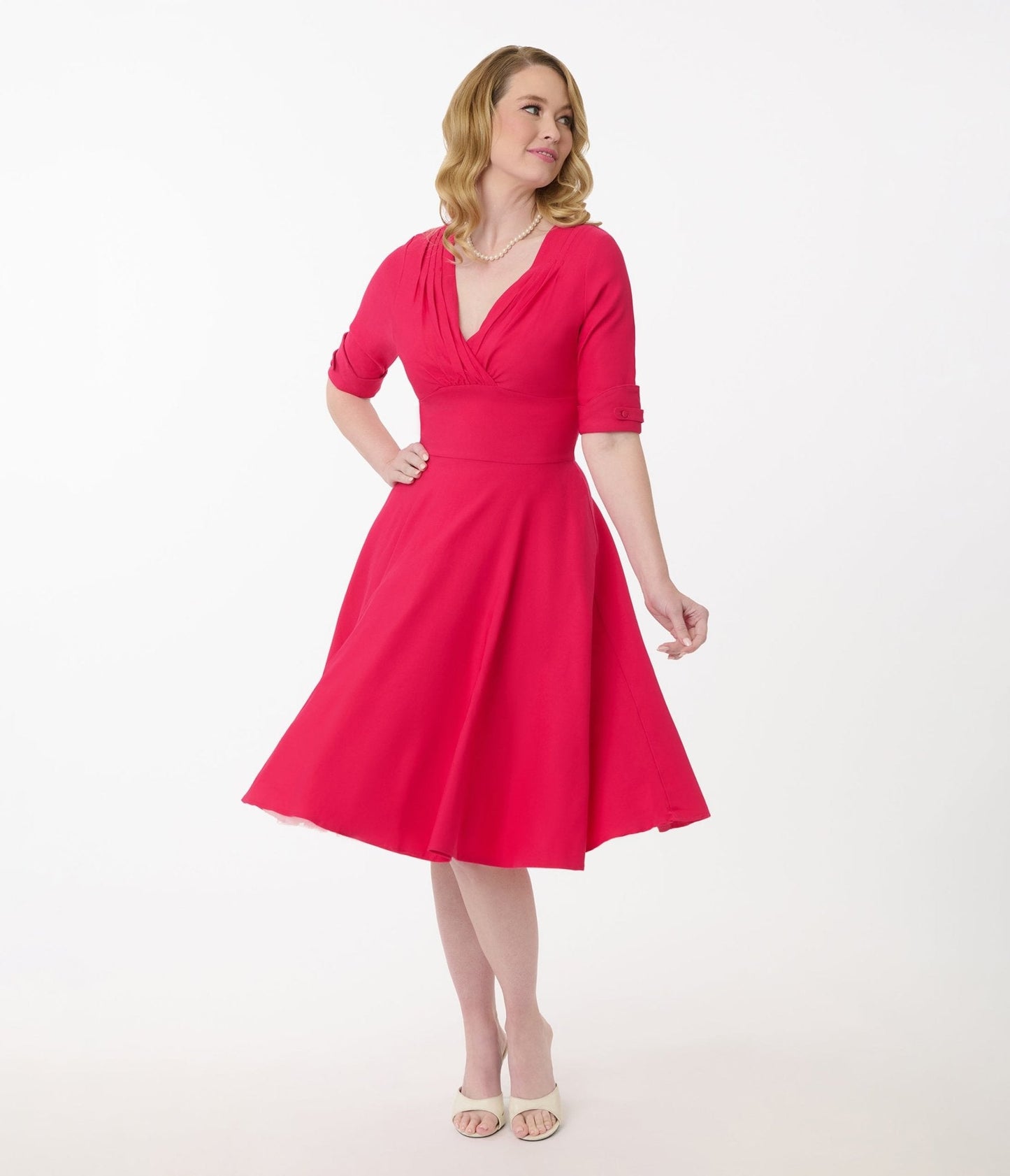 Unique Vintage Hot Pink Delores Swing Dress